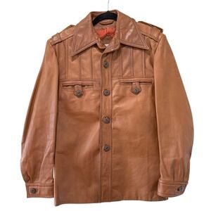Vintage Wilsons House of Suede Brown Leather Shirt‎ Jacket 70s Mens 38 Cognac